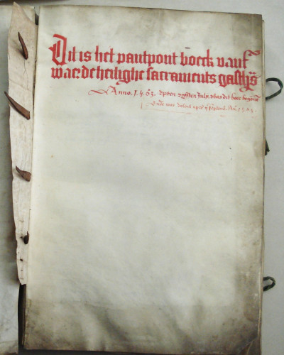 Pandpondboek Sacraments Gasthuis 1563 titelpagina